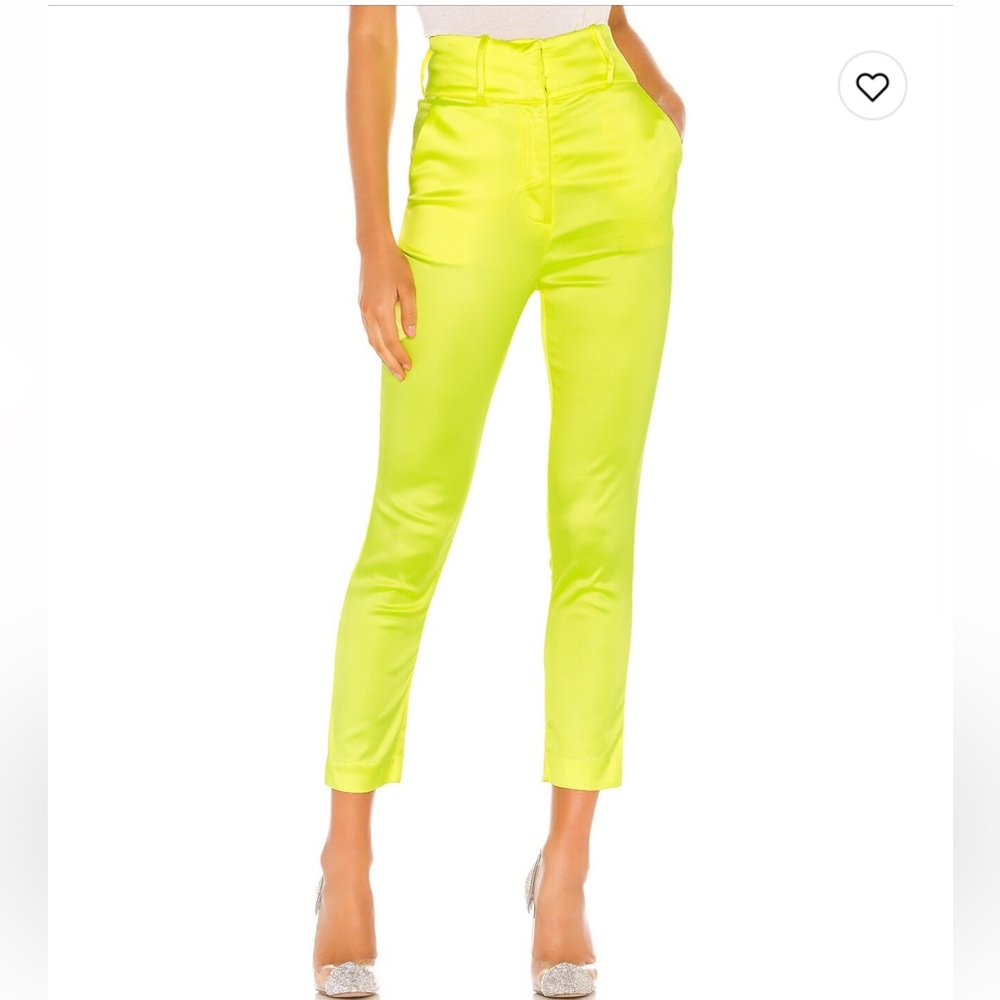 NBD neon yellow satin cigarette pants